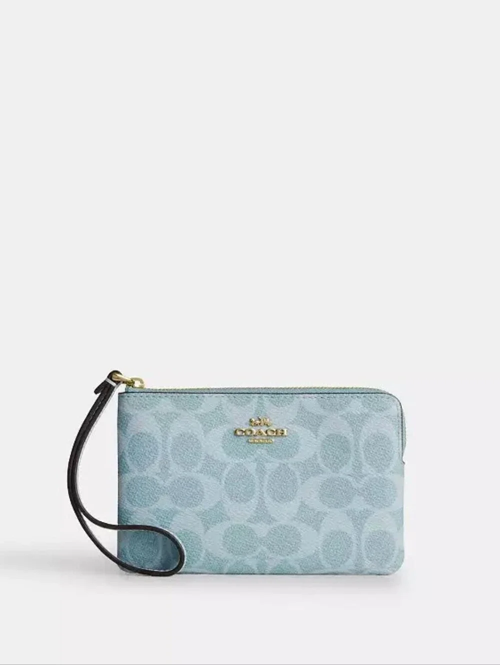 Coach Corner Zip Wristlet In Signature Canvas (Light blue)
